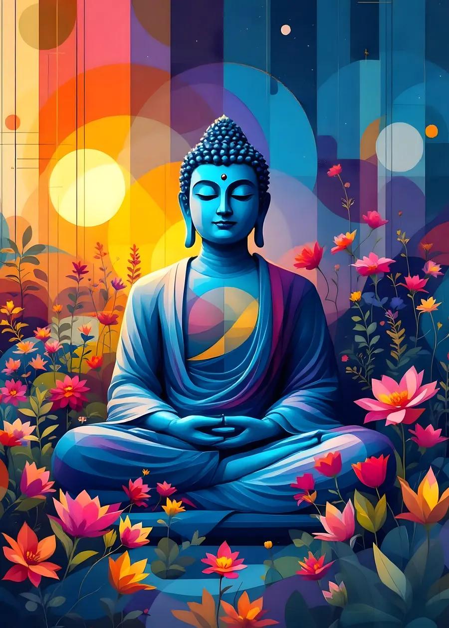 Serene Buddha in Floral Garden