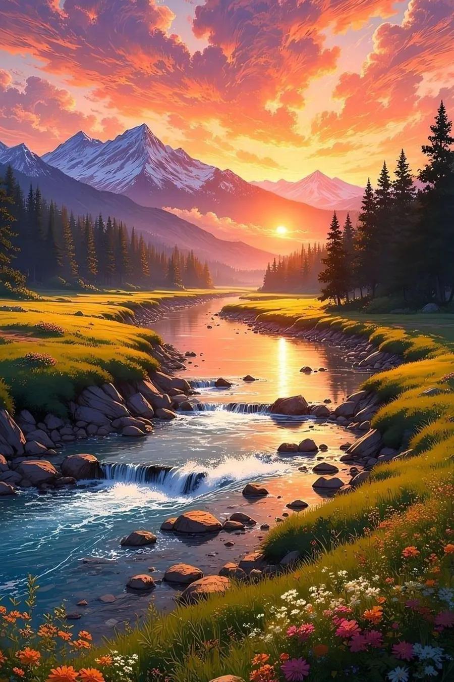 Serene Sunset Amidst Majestic Mountains