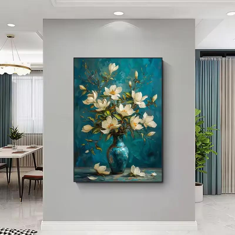 Ivory Magnolias on Teal