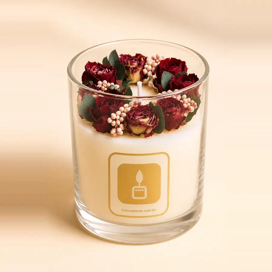 French Rose and Amber Botanical Glass Candle